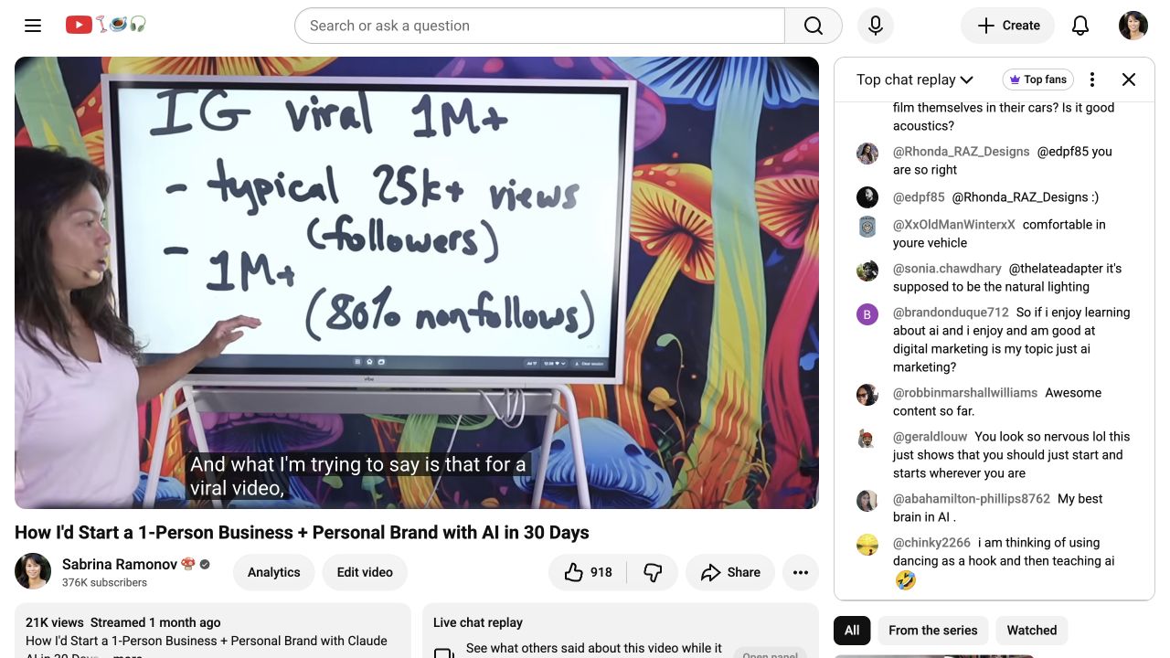 Sabrina teaching during the original YouTube livestream