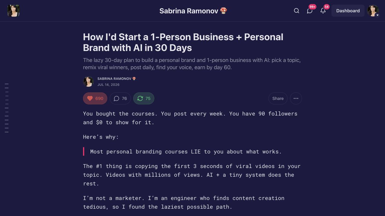 The published Sabrina newsletter created from the livestream